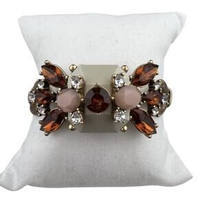 J. Crew Antiqued Gold Tone Bracelet Orange Taupe Crystals 7.5"